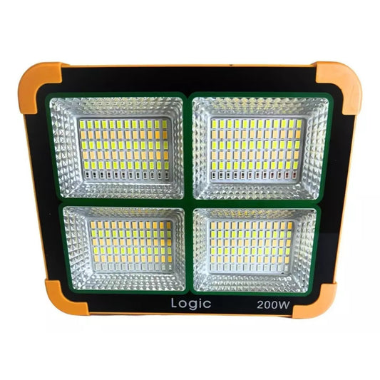 Foco portátil LED 200W de alta potencia para camping, emergencias y uso exterior.