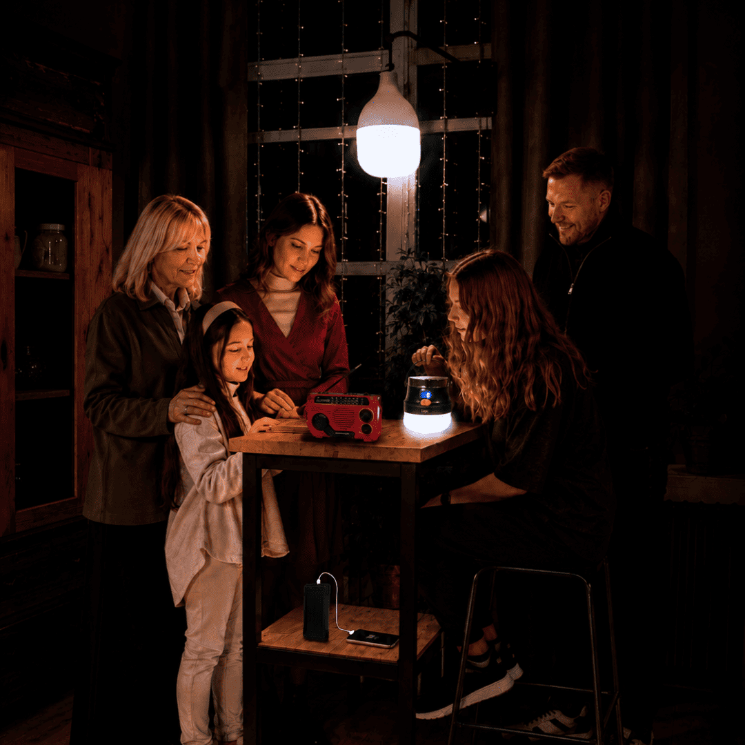 Kit Familiar Completo Felibox para 4-5 personas, set integral con luz, radio, linterna y batería portátil.