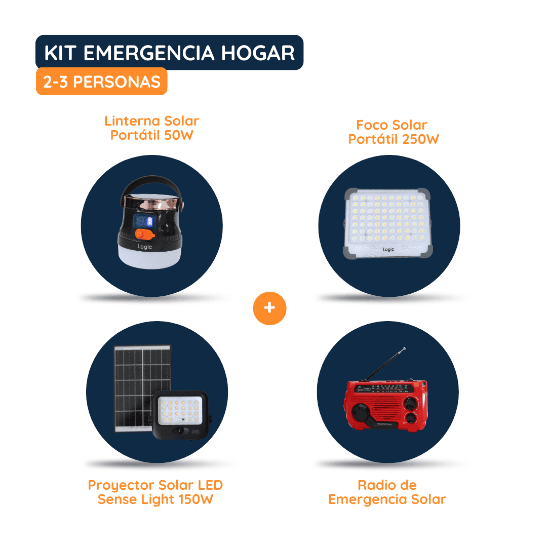 Productos incluidos en Kit Emergencia Hogar Felibox para familias de 2-3 personas ante apagones.