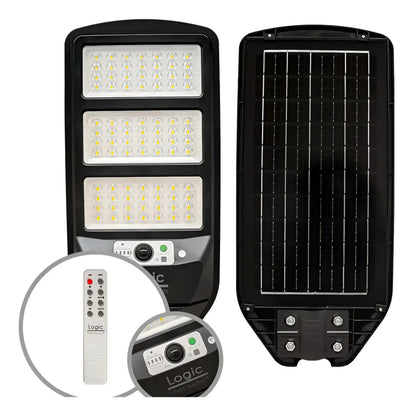 Foco LED de luminaria solar peatonal 150W con sensor de movimiento para iluminación de calles y accesos.