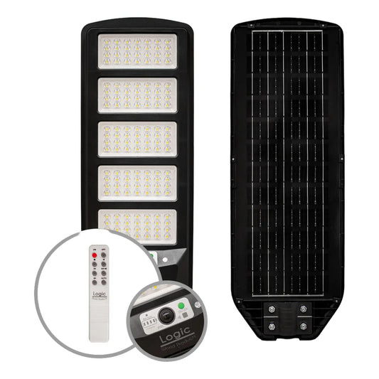 Foco LED de luminaria solar peatonal 250W con sensor de movimiento para iluminación de calles y accesos.