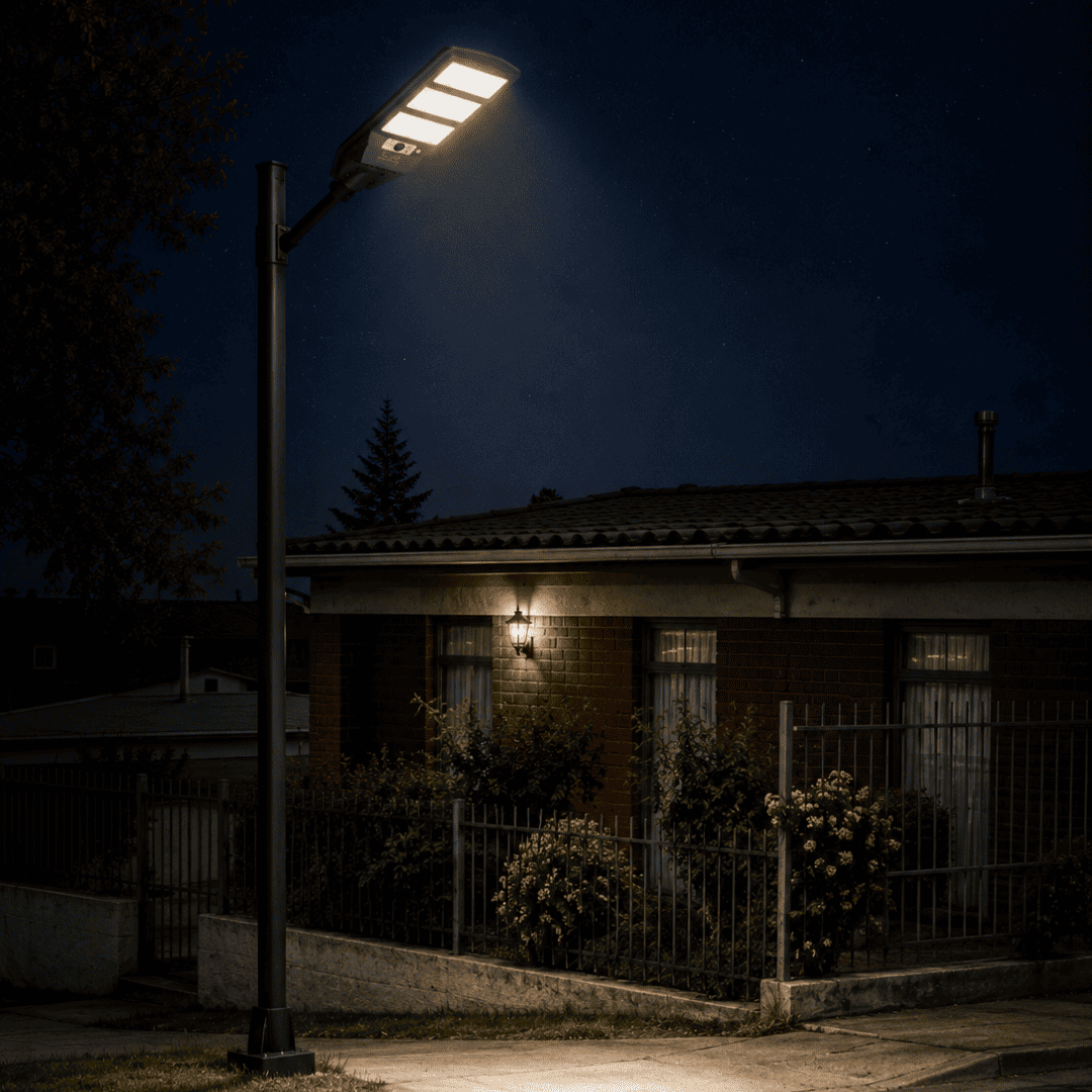Luminaria solar LED Felibox de 150W para exterior, más alcance e iluminación autónoma sin electricidad.
