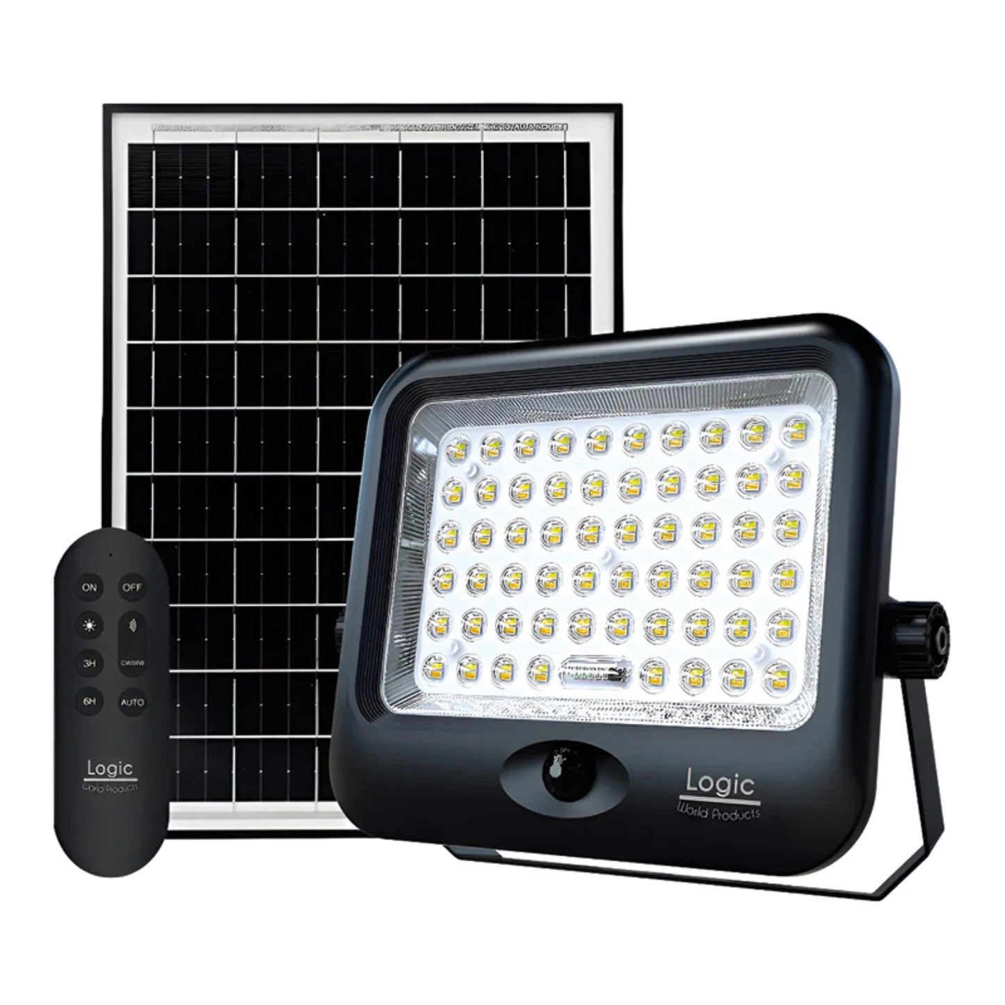 Proyector solar LED SenseLight Plus 250W con sensor de movimiento para exteriores.